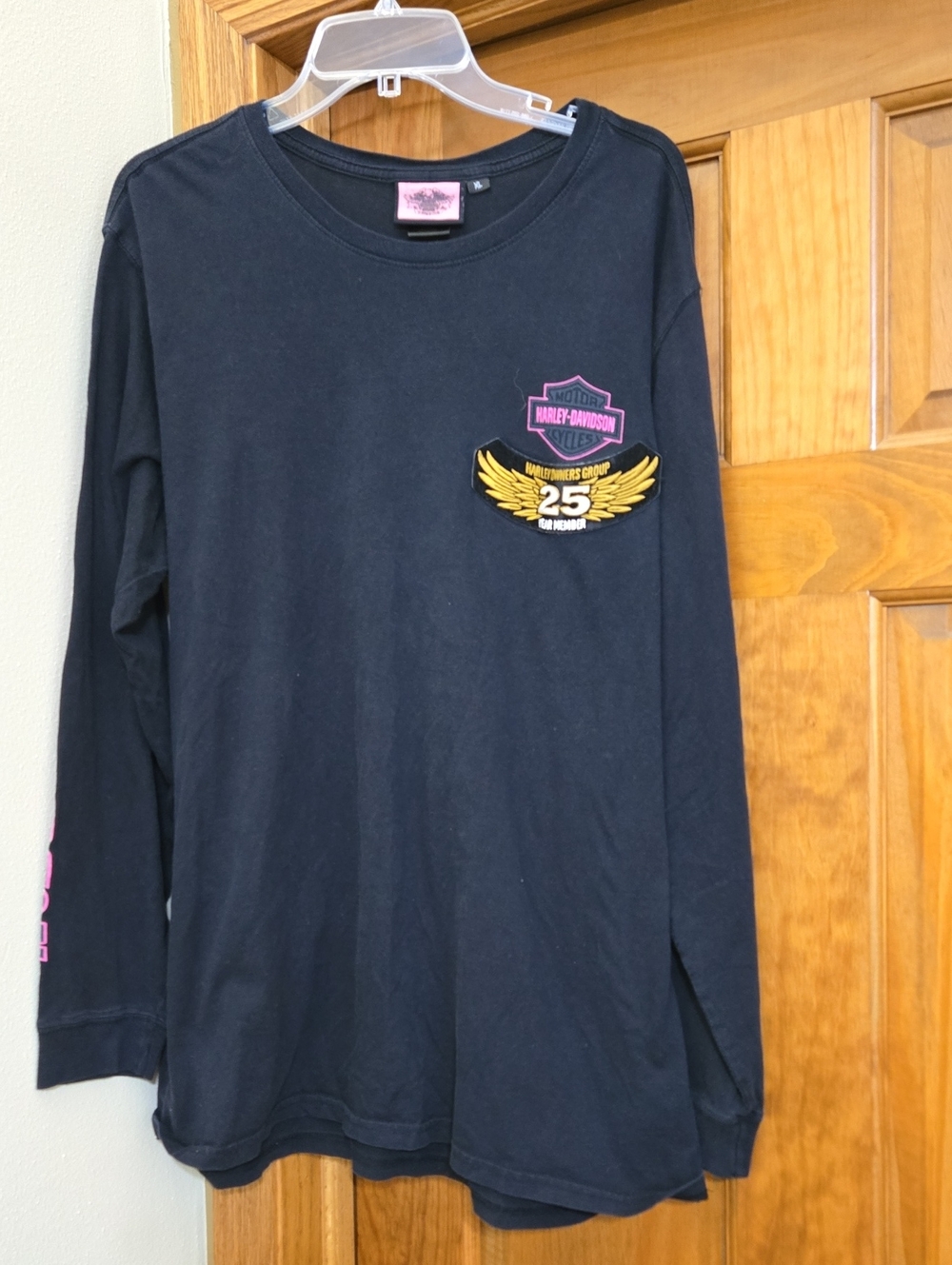 Harley-Davidson Black Long-Sleeve Ladies Tee with Pink Logo & Yellow Wings
